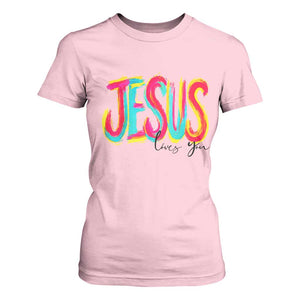 Jesus Loves You Colorful Brush Stroke Christian T Shirt For Women Faith Inspirational Religious Gift for Believers TS02 Light Pink Print Your Wear