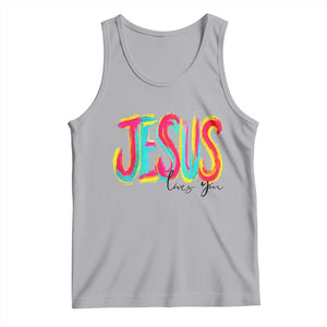 Jesus Loves You Colorful Brush Stroke Christian Tank Top Faith Inspirational Religious Gift for Believers TS02 Athletic Heather Print Your Wear