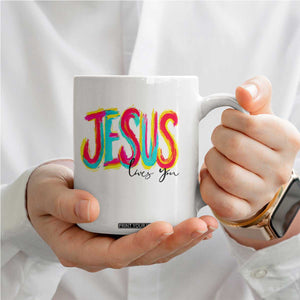 Jesus Loves You Colorful Brush Stroke Christian Coffee Mug Faith Inspirational Religious Gift for Believers TS02 Print Your Wear