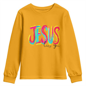 Jesus Loves You Colorful Brush Stroke Christian Youth Sweatshirt Faith Inspirational Religious Gift for Believers TS02 Gold Print Your Wear