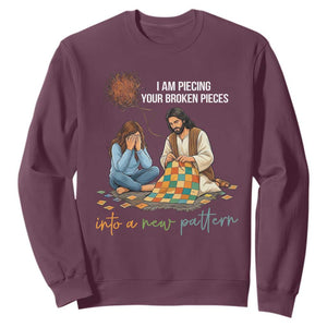 I Am Piecing Your Broken Pieces Christian Healing Sweatshirt Jesus Comfort Faith Restoration Inspirational Gift TS02 Maroon Print Your Wear