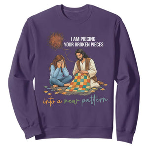 I Am Piecing Your Broken Pieces Christian Healing Sweatshirt Jesus Comfort Faith Restoration Inspirational Gift TS02 Purple Print Your Wear