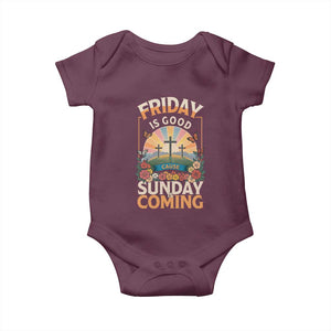 Friday Is Good Cause Sunday Is Coming Christian Easter Baby Onesie Cross Sunrise Floral Faith Inspirational Gift TS02 Maroon Print Your Wear