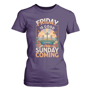Friday Is Good Cause Sunday Is Coming Christian Easter T Shirt For Women Cross Sunrise Floral Faith Inspirational Gift TS02 Purple Print Your Wear