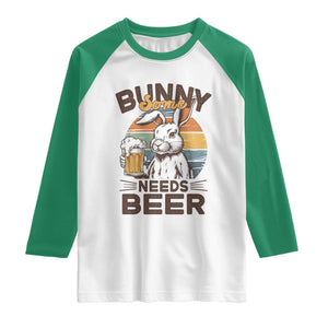 Some Bunny Needs Beer Funny Easter Drinking Humor Raglan Shirt Retro Rabbit Beer Lover Gift TS02 White Kelly Green Print Your Wear