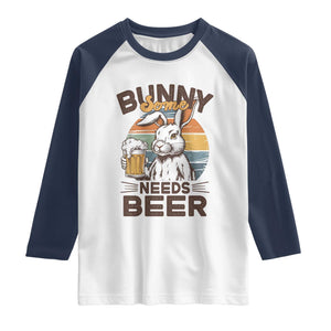 Some Bunny Needs Beer Funny Easter Drinking Humor Raglan Shirt Retro Rabbit Beer Lover Gift TS02 White Navy Print Your Wear