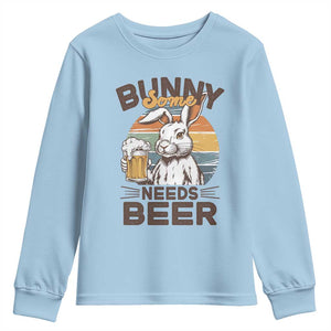 Some Bunny Needs Beer Funny Easter Drinking Humor Youth Sweatshirt Retro Rabbit Beer Lover Gift TS02 Light Blue Print Your Wear