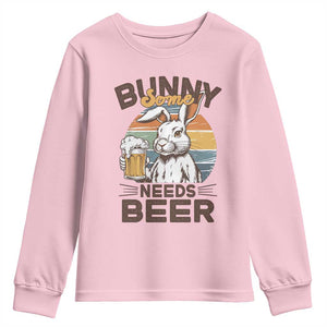 Some Bunny Needs Beer Funny Easter Drinking Humor Youth Sweatshirt Retro Rabbit Beer Lover Gift TS02 Light Pink Print Your Wear