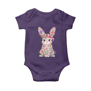 Cute Floral Easter Bunny Graphic Baby Onesie Adorable Spring Rabbit with Flowers Pastel Aesthetic Gift TS02 Purple Print Your Wear