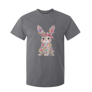 Cute Floral Easter Bunny Graphic T Shirt For Kid Adorable Spring Rabbit with Flowers Pastel Aesthetic Gift TS02 Charcoal Print Your Wear
