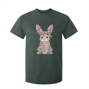 Cute Floral Easter Bunny Graphic T Shirt For Kid Adorable Spring Rabbit with Flowers Pastel Aesthetic Gift TS02 Dark Forest Green Print Your Wear