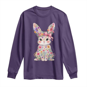 Cute Floral Easter Bunny Graphic Long Sleeve Shirt Adorable Spring Rabbit with Flowers Pastel Aesthetic Gift TS02 Purple Print Your Wear