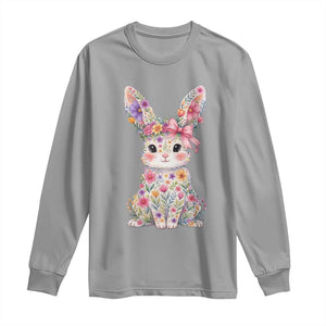 Cute Floral Easter Bunny Graphic Long Sleeve Shirt Adorable Spring Rabbit with Flowers Pastel Aesthetic Gift TS02 Sport Gray Print Your Wear