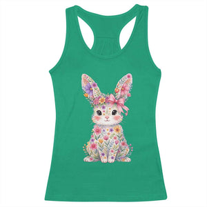 Cute Floral Easter Bunny Graphic Racerback Tank Top Adorable Spring Rabbit with Flowers Pastel Aesthetic Gift TS02 Irish Green Print Your Wear