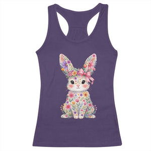 Cute Floral Easter Bunny Graphic Racerback Tank Top Adorable Spring Rabbit with Flowers Pastel Aesthetic Gift TS02 Purple Print Your Wear
