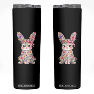 Cute Floral Easter Bunny Graphic Skinny Tumbler Adorable Spring Rabbit with Flowers Pastel Aesthetic Gift TS02 Black Print Your Wear