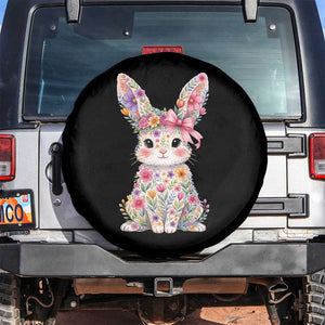 Cute Floral Easter Bunny Graphic Spare Tire Cover Adorable Spring Rabbit with Flowers Pastel Aesthetic Gift TS02 No hole Black Print Your Wear