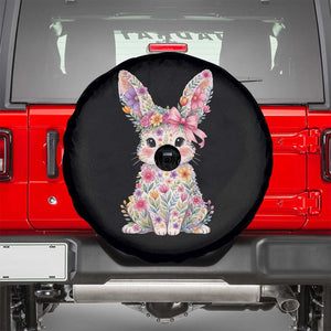 Cute Floral Easter Bunny Graphic Spare Tire Cover Adorable Spring Rabbit with Flowers Pastel Aesthetic Gift TS02 Black Print Your Wear