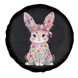 Cute Floral Easter Bunny Graphic Spare Tire Cover Adorable Spring Rabbit with Flowers Pastel Aesthetic Gift TS02 Print Your Wear