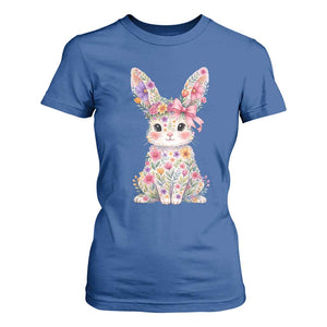 Cute Floral Easter Bunny Graphic T Shirt For Women Adorable Spring Rabbit with Flowers Pastel Aesthetic Gift TS02 Royal Blue Print Your Wear