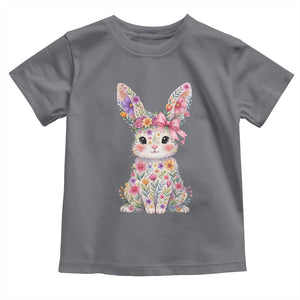 Cute Floral Easter Bunny Graphic Toddler T Shirt Adorable Spring Rabbit with Flowers Pastel Aesthetic Gift TS02 Charcoal Print Your Wear