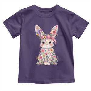 Cute Floral Easter Bunny Graphic Toddler T Shirt Adorable Spring Rabbit with Flowers Pastel Aesthetic Gift TS02 Purple Print Your Wear
