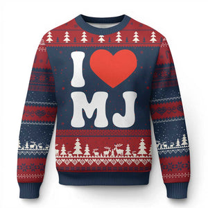 I Heart MJ Classic Graphic Tribute Ugly Christmas Sweater Love Pop Legend Iconic Culture Music Fan Favor TS02 Navy Red Print Your Wear