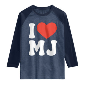 I Heart MJ Classic Graphic Tribute Raglan Shirt Love Pop Legend Iconic Culture Music Fan Favor TS02 Heather Denim Navy Print Your Wear
