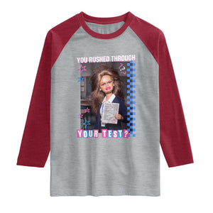 Sarcastic You Rushed Through Your Test Doll Meme Raglan Shirt Teacher Reaction Humor Final Exams TS02 Heather Gray Heather Red Print Your Wear