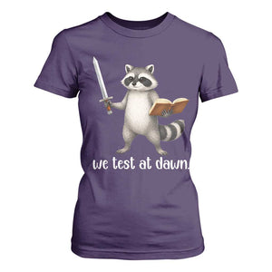 We Test At Dawn Raccoon Warrior T Shirt For Women Funny Student Teacher Exam Motivation TS02 Purple Print Your Wear