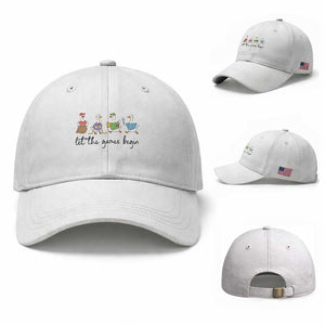 Let the Games Begin Cute Geese Baseball Cap Field Day Whimsical School Sports TS02 Baseball Cap Universal Fit White Print Your Wear