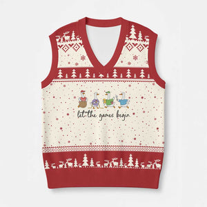 Let the Games Begin Cute Geese V-Neck Knit Sweater Vest Field Day Whimsical School Sports TS02 Beige Red Print Your Wear