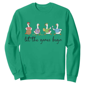 Let the Games Begin Cute Geese Sweatshirt Field Day Whimsical School Sports TS02 Irish Green Print Your Wear