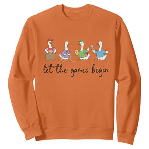 Let the Games Begin Cute Geese Sweatshirt Field Day Whimsical School Sports TS02 Orange Print Your Wear