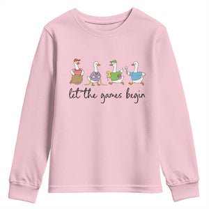 Let the Games Begin Cute Geese Youth Sweatshirt Field Day Whimsical School Sports TS02 Light Pink Print Your Wear