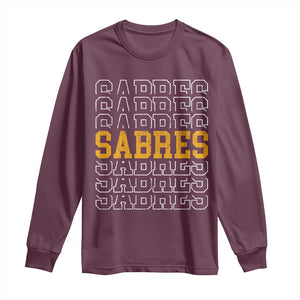 Retro Sabres Name Script Style Long Sleeve Shirt Vintage Distressed Sports Spirit Fan Pride TS02 Maroon Print Your Wear