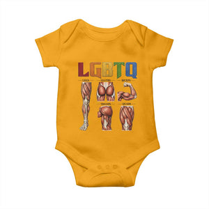 LGBTQ Acronym Funny Fitness Gym Rainbow Muscle Graphic Baby Onesie Legs Glutes Biceps Triceps Quads TS02 Gold Print Your Wear