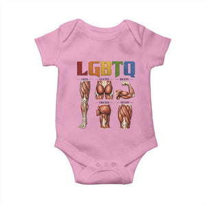 LGBTQ Acronym Funny Fitness Gym Rainbow Muscle Graphic Baby Onesie Legs Glutes Biceps Triceps Quads TS02 Light Pink Print Your Wear