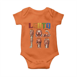 LGBTQ Acronym Funny Fitness Gym Rainbow Muscle Graphic Baby Onesie Legs Glutes Biceps Triceps Quads TS02 Orange Print Your Wear