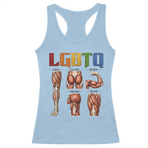LGBTQ Acronym Funny Fitness Gym Rainbow Muscle Graphic Racerback Tank Top Legs Glutes Biceps Triceps Quads TS02 Light Blue Print Your Wear