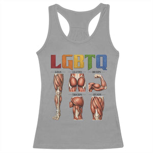 LGBTQ Acronym Funny Fitness Gym Rainbow Muscle Graphic Racerback Tank Top Legs Glutes Biceps Triceps Quads TS02 Sport Gray Print Your Wear
