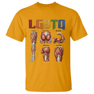 LGBTQ Acronym Funny Fitness Gym Rainbow Muscle Graphic T Shirt Legs Glutes Biceps Triceps Quads TS02 Gold Print Your Wear