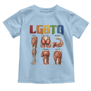 LGBTQ Acronym Funny Fitness Gym Rainbow Muscle Graphic Toddler T Shirt Legs Glutes Biceps Triceps Quads TS02 Light Blue Print Your Wear