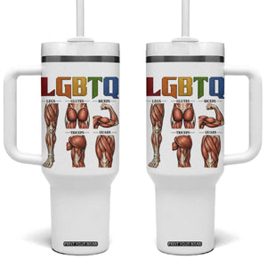 LGBTQ Acronym Funny Fitness Gym Rainbow Muscle Graphic Tumbler With Handle Legs Glutes Biceps Triceps Quads TS02 One Size: 40 oz White Print Your Wear