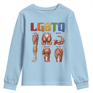 LGBTQ Acronym Funny Fitness Gym Rainbow Muscle Graphic Youth Sweatshirt Legs Glutes Biceps Triceps Quads TS02 Light Blue Print Your Wear