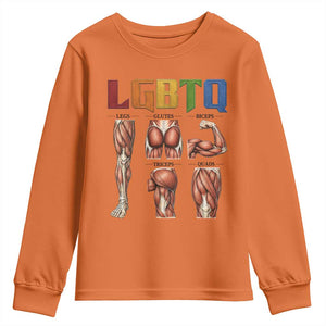 LGBTQ Acronym Funny Fitness Gym Rainbow Muscle Graphic Youth Sweatshirt Legs Glutes Biceps Triceps Quads TS02 Orange Print Your Wear
