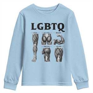 LGBTQ Acronym Funny Fitness Gym Muscle Graphic Youth Sweatshirt Legs Glutes Biceps Triceps Quads TS02 Light Blue Print Your Wear