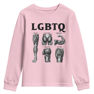 LGBTQ Acronym Funny Fitness Gym Muscle Graphic Youth Sweatshirt Legs Glutes Biceps Triceps Quads TS02 Light Pink Print Your Wear