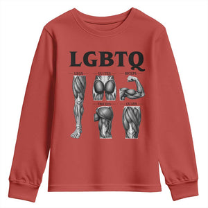 LGBTQ Acronym Funny Fitness Gym Muscle Graphic Youth Sweatshirt Legs Glutes Biceps Triceps Quads TS02 Red Print Your Wear