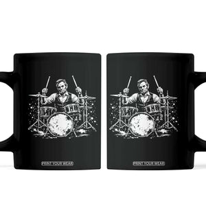 Vintage Abraham Lincoln Playing Drums Graphic Coffee Mug Abe Musician Patriotic Rockstar Drummer President TS02 Black Print Your Wear
